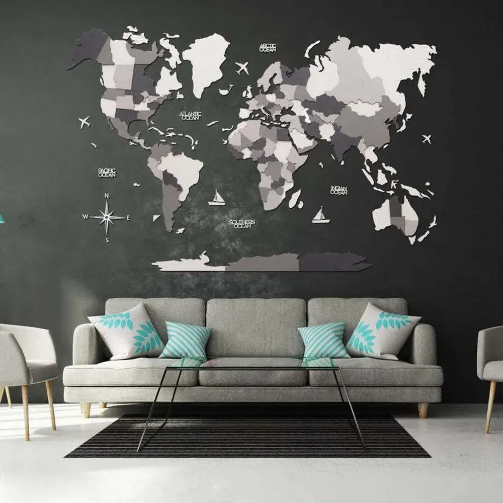 Other wall decoration - 3D Wooden World Map Blank Concrete M - ENJOY THE WOOD