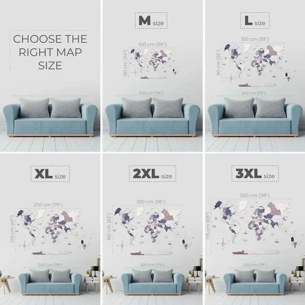 Autres décorations murales - Carte du Monde en Bois 3D Prime Plus Cruise XL - ENJOY THE WOOD