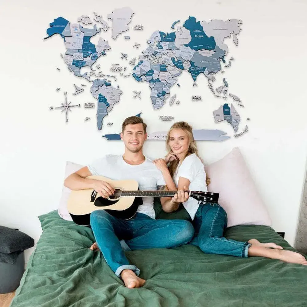 Other wall decoration - 3D Wooden World Map Prime Aqua M - ENJOY THE WOOD