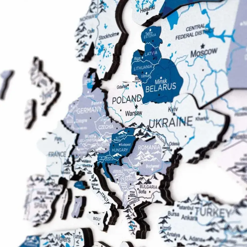 Autres décorations murales - Carte du Monde en Bois 3D Prime Aqua XL - ENJOY THE WOOD