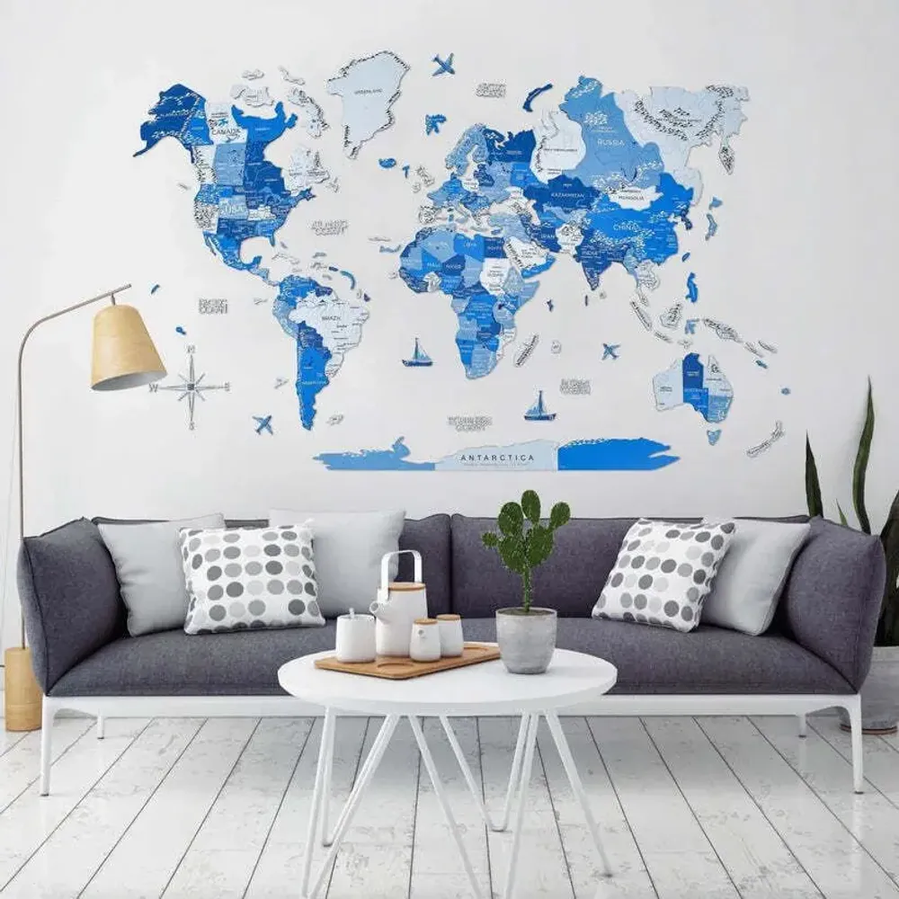 Other wall decoration - 3D Wooden World Map Prime Plus Azure L - ENJOY THE WOOD