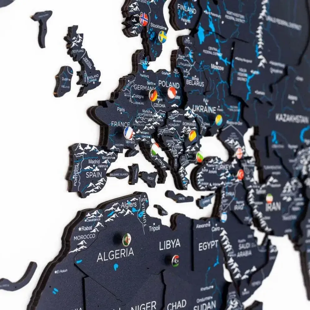 Autres décorations murales - Carte du Monde en Bois 3D Prime Plus Midnight L - ENJOY THE WOOD