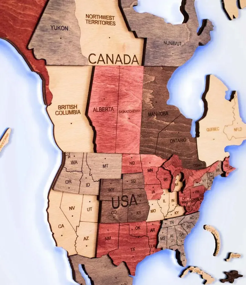 Autres décorations murales - Carte du Monde en Bois 3D LED 3.0 Prime Plus Fusion 3XL USA Droite - ENJOY THE WOOD