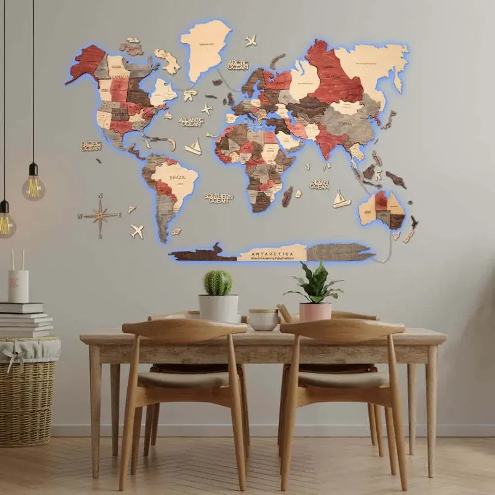 Other wall decoration - 3D LED Wooden World Map 3.0 Prime Plus Fusion 3XL EU Right - ENJOY THE WOOD