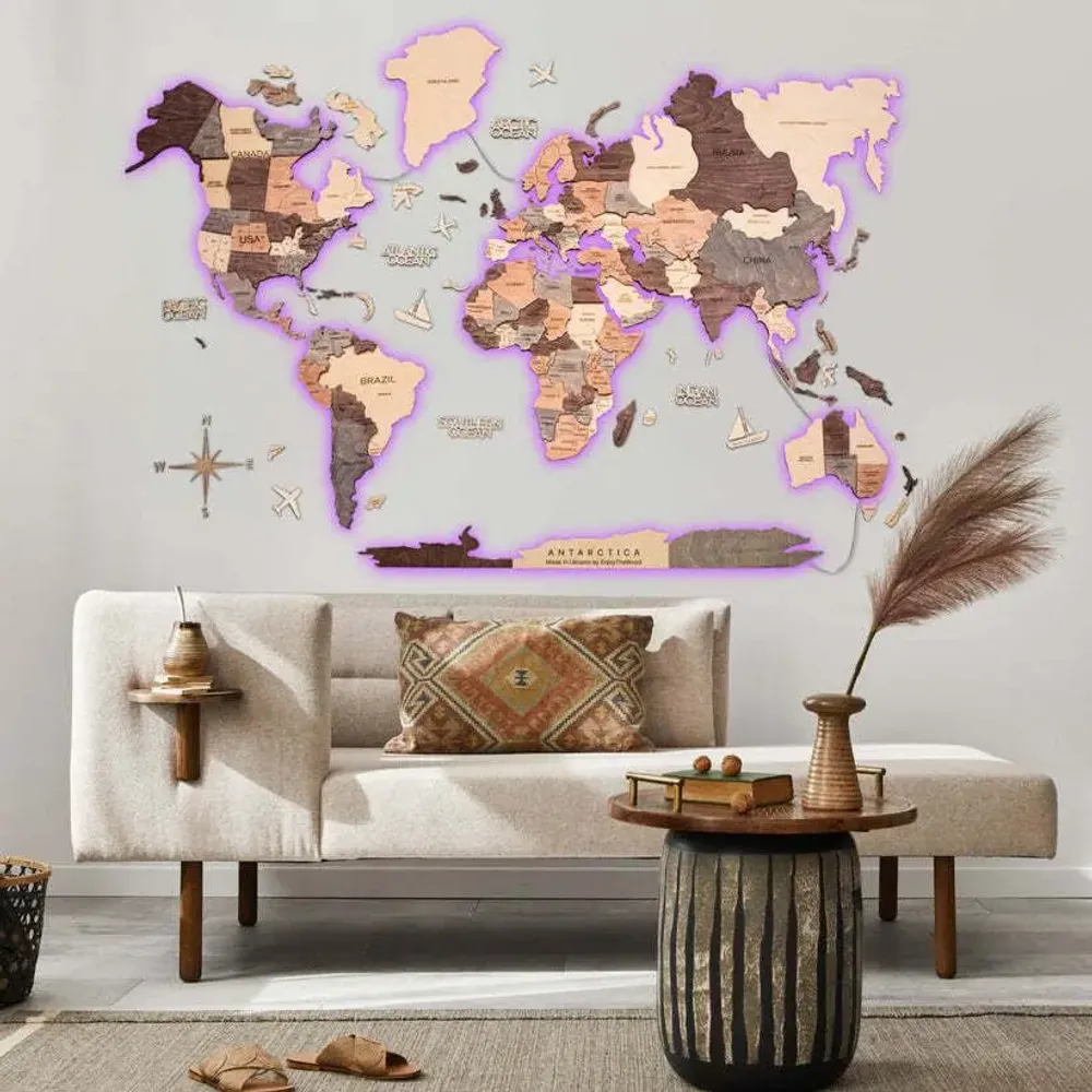 Other wall decoration - 3D LED Wooden World Map 3.0 Prime Smokey M USA Right - ENJOY THE WOOD