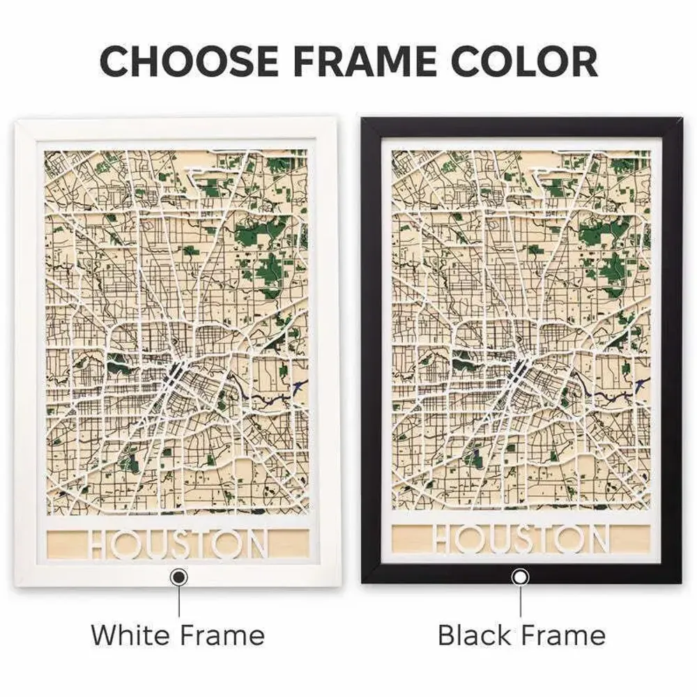 Other wall decoration - 3D City Map 3.0 Houston M White Frame - ENJOY THE WOOD