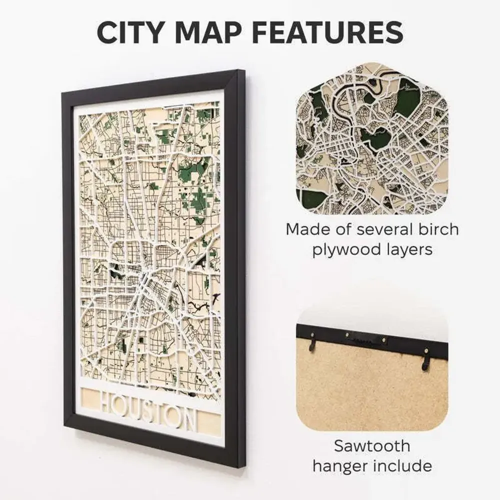 Other wall decoration - 3D City Map 3.0 Houston M White Frame - ENJOY THE WOOD