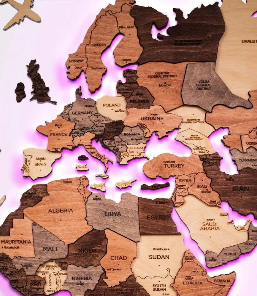 Other wall decoration - 3D LED Wooden World Map 3.0 Prime Plus Smokey 3XL USA Right - ENJOY THE WOOD