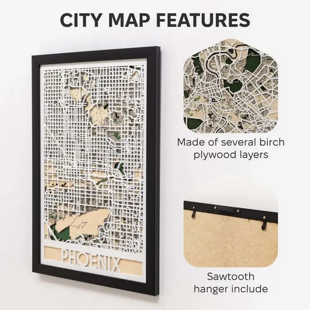 Other wall decoration - 3D City Map 3.0 Phoenix M Black Frame - ENJOY THE WOOD