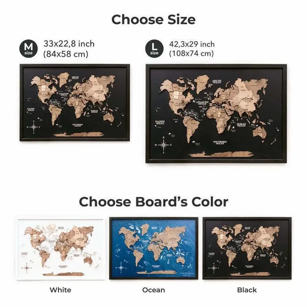Other wall decoration - 3D Wooden Panel World Map Multicolor M Black - ENJOY THE WOOD