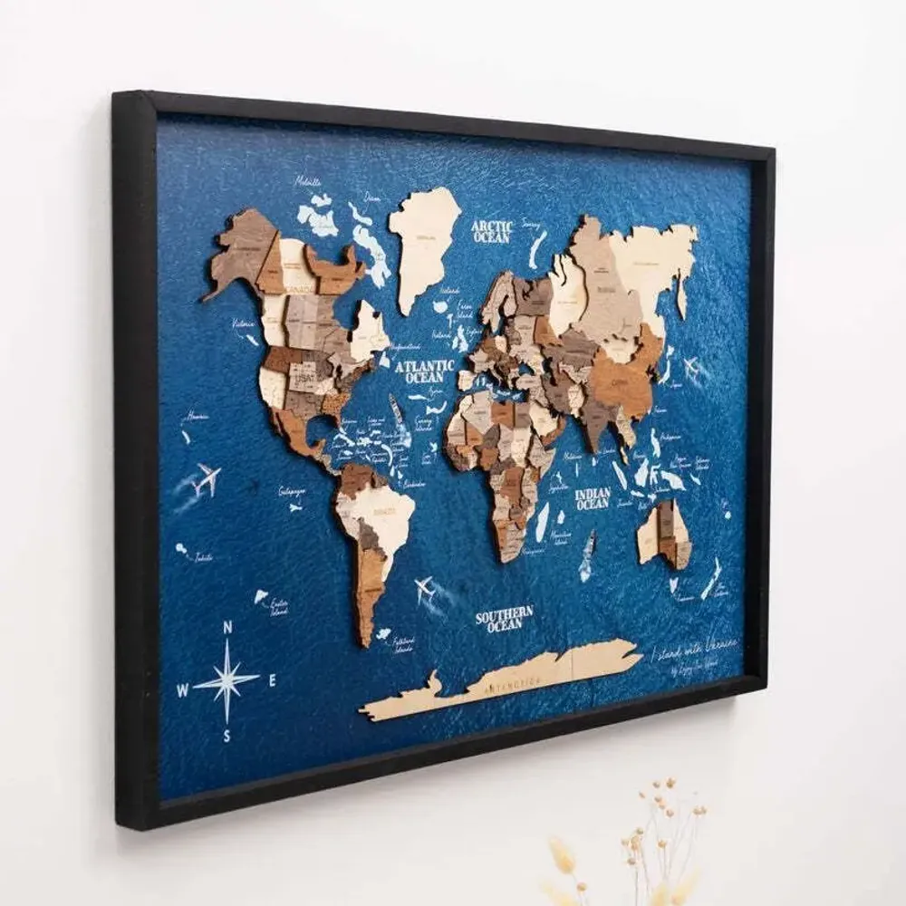 Other wall decoration - 3D Wooden Panel World Map Multicolor L Black - ENJOY THE WOOD