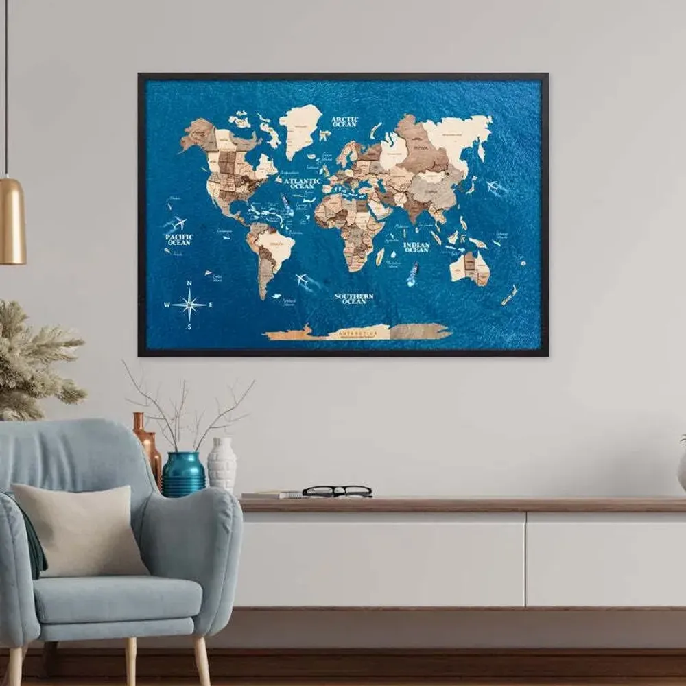 Other wall decoration - 3D Wooden Panel World Map Smokey M Black - ENJOY THE WOOD