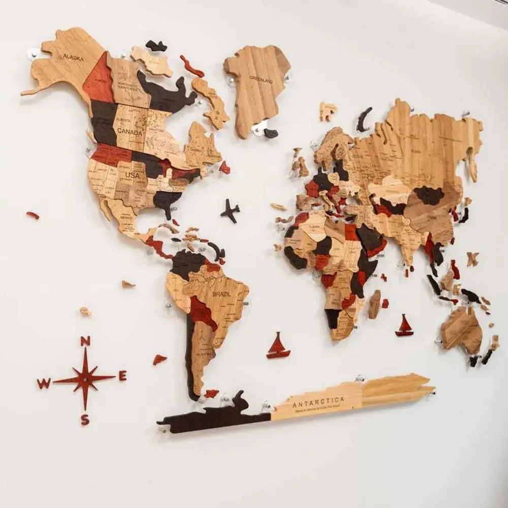 Other wall decoration - 3D Solid Wooden World Map Multicolor L acrylic only - ENJOY THE WOOD