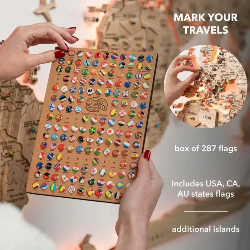 Other wall decoration - 3D Solid Wooden World Map Ash L acrylic + LED - ENJOY THE WOOD