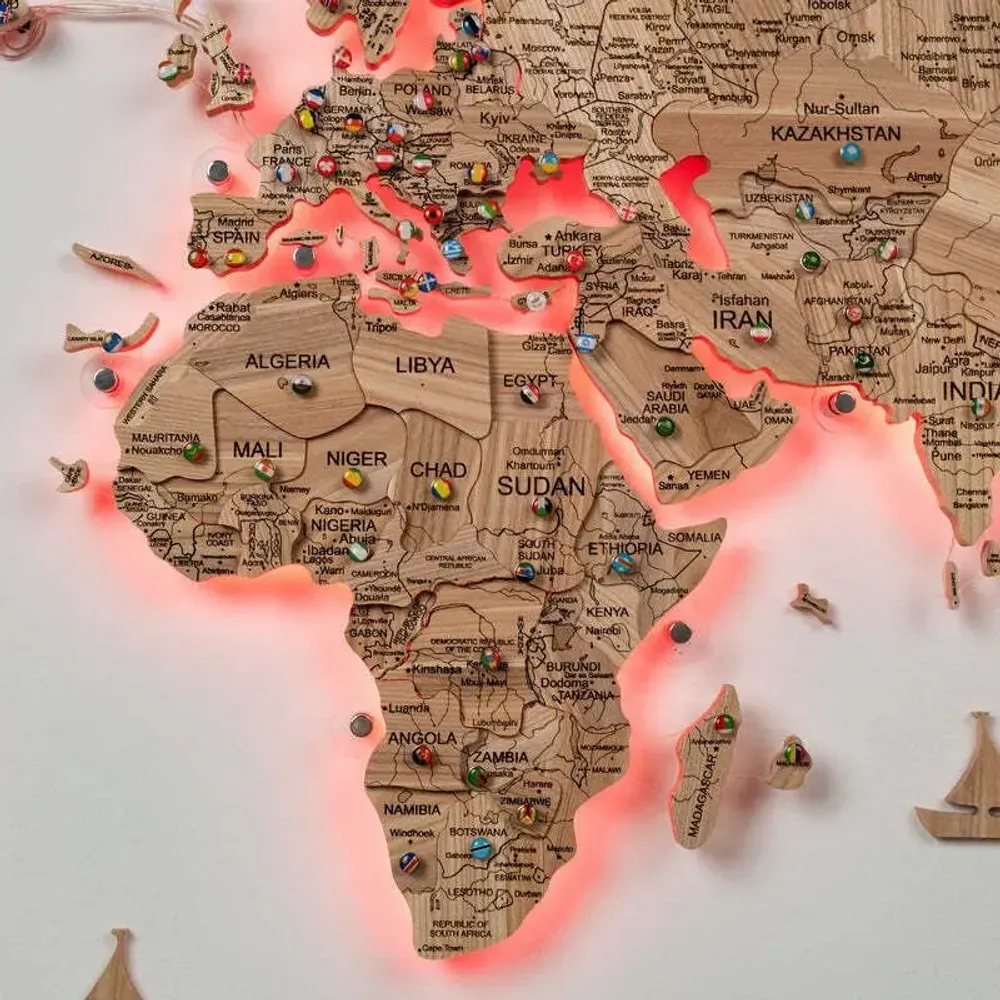 Autres décorations murales - Carte du monde 3D en bois massif d’érable, L design moderne en acrylique - ENJOY THE WOOD