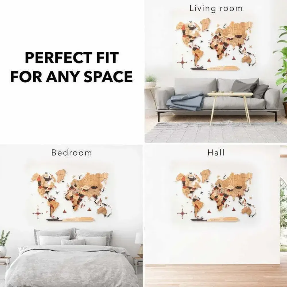 Autres décorations murales - Carte du monde 3D en bois massif d’érable, L design moderne en acrylique - ENJOY THE WOOD