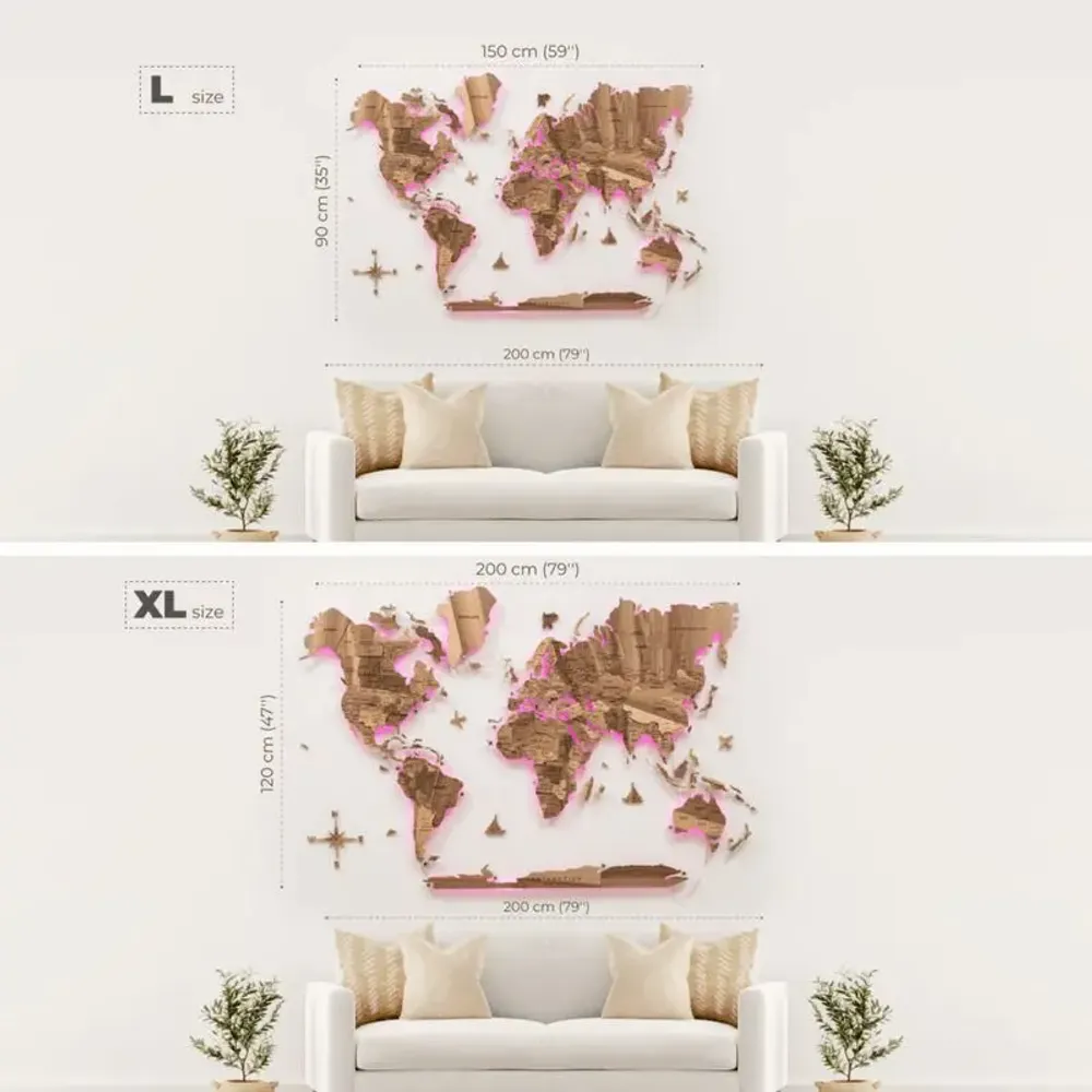 Other wall decoration - 3D Solid Wooden World Map Walnut L acrylic only - ENJOY THE WOOD