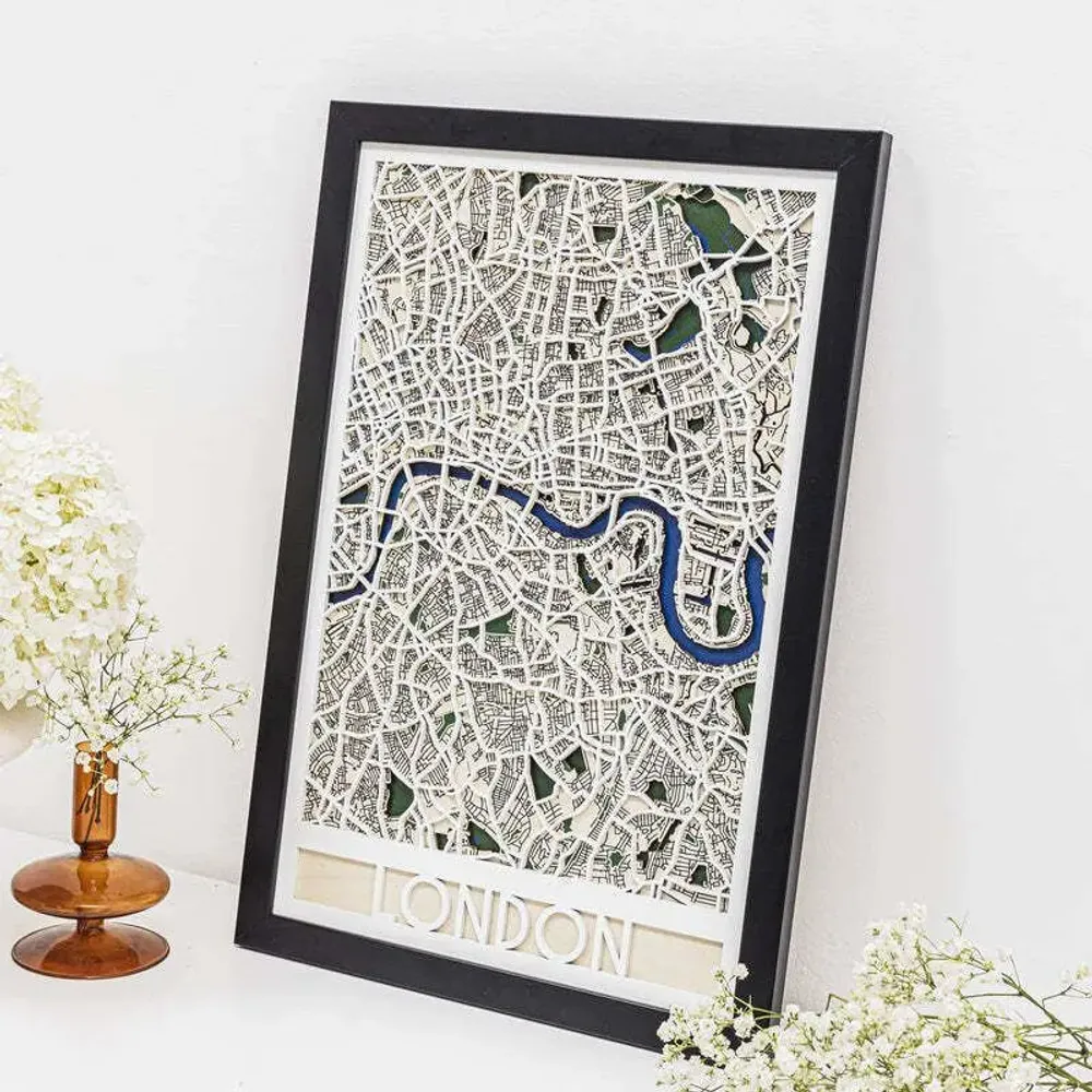 Other wall decoration - 3D City Map 3.0 London L White Frame - ENJOY THE WOOD
