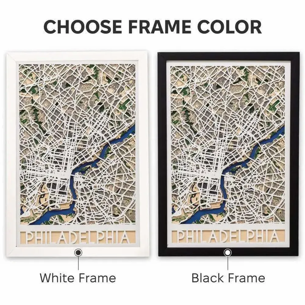 Other wall decoration - 3D City Map 3.0 Philadelphia XL White Frame - ENJOY THE WOOD