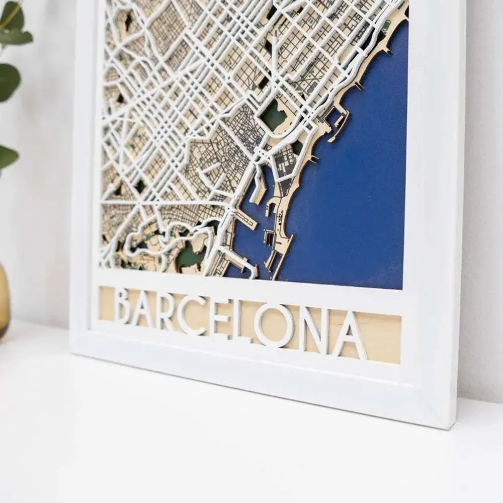 Other wall decoration - 3D City Map 3.0 Barcelona L White Frame - ENJOY THE WOOD