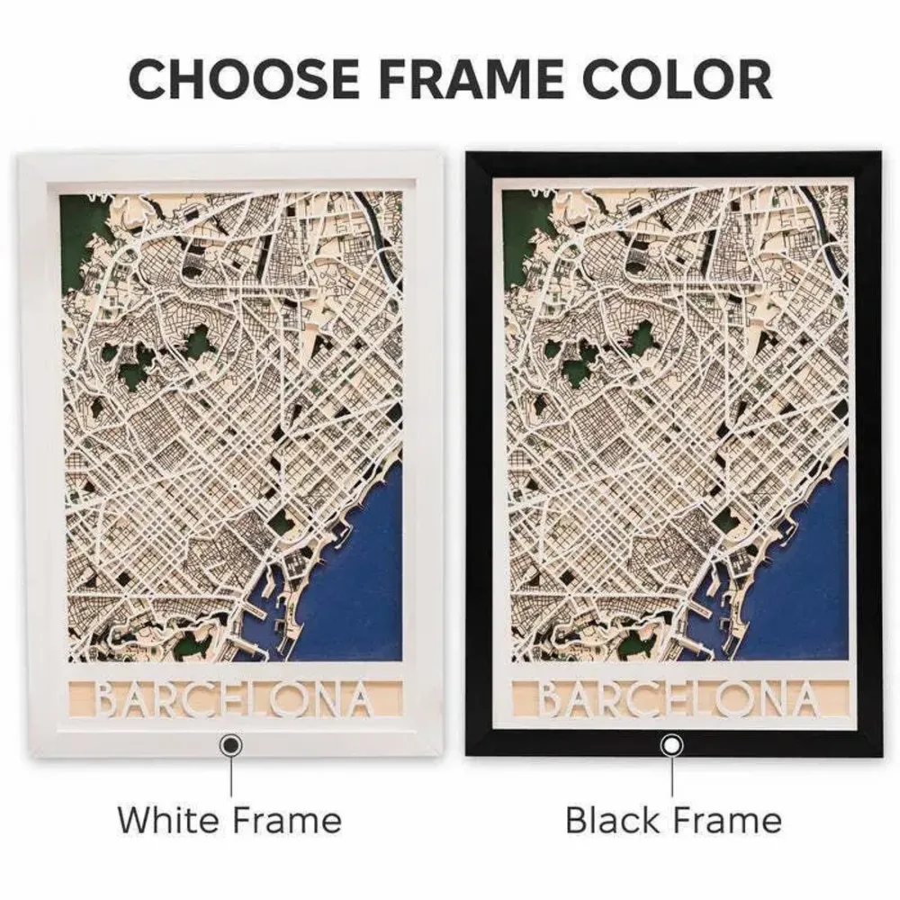 Other wall decoration - 3D City Map 3.0 Barcelona L White Frame - ENJOY THE WOOD