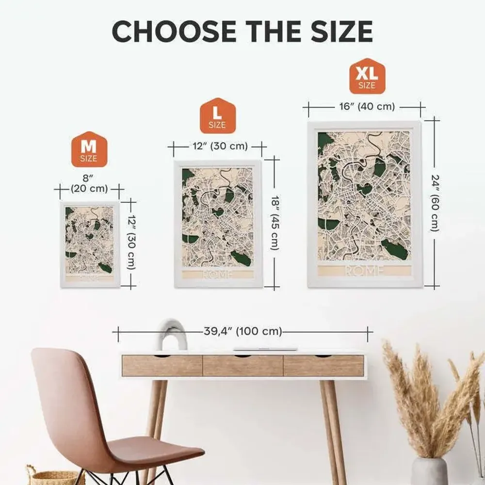Other wall decoration - 3D City Map 3.0 Rome M White Frame - ENJOY THE WOOD