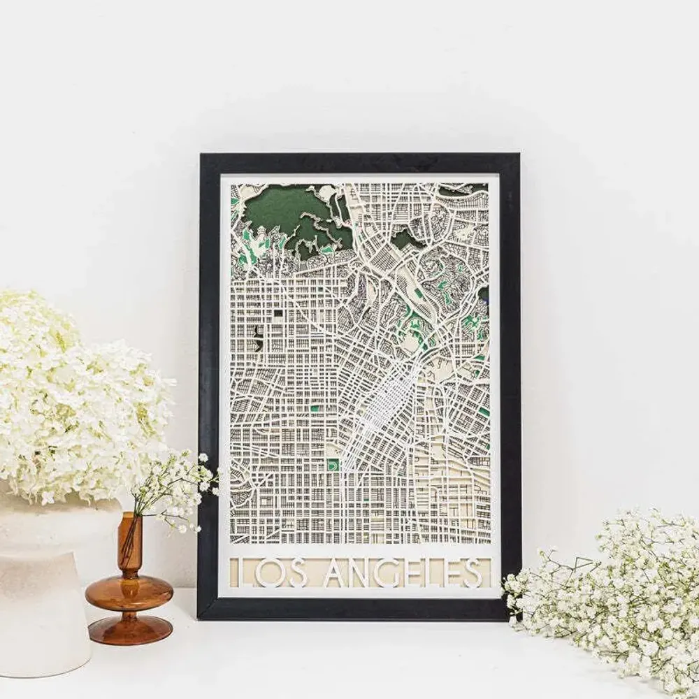 Other wall decoration - 3D City Map 3.0 Los Angeles M Black Frame - ENJOY THE WOOD