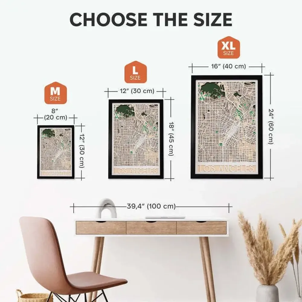 Other wall decoration - 3D City Map 3.0 Los Angeles M Black Frame - ENJOY THE WOOD