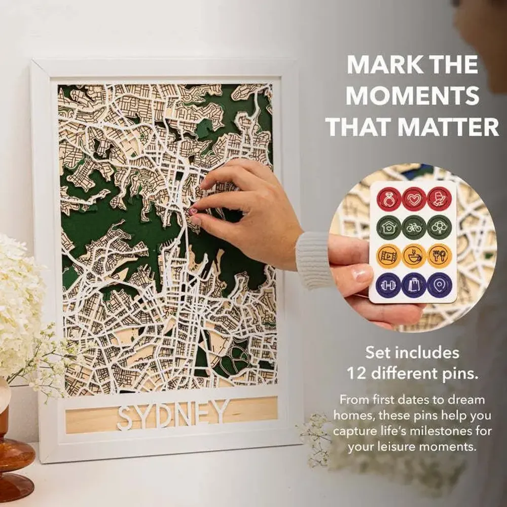 Autres décorations murales - Carte 3D de la ville 3.0 Sydney L, cadre blanc - ENJOY THE WOOD