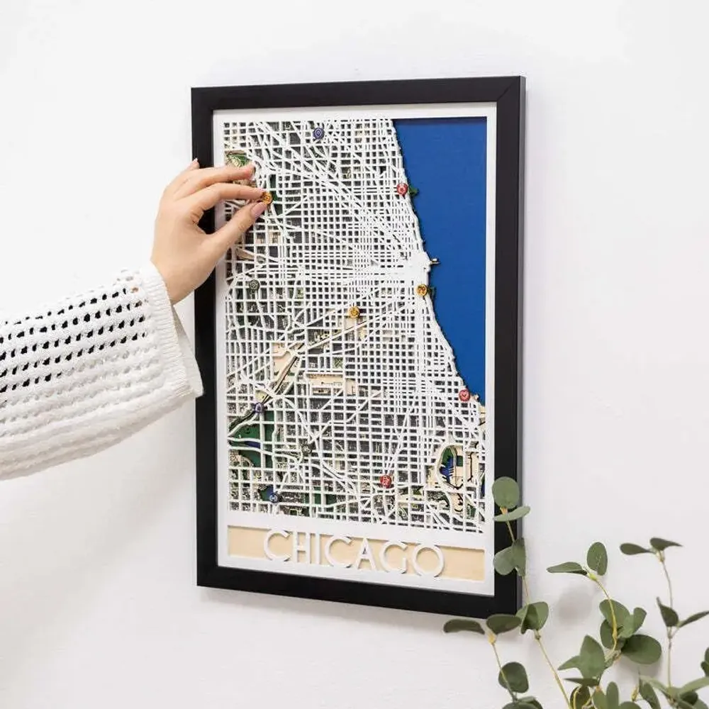 Other wall decoration - 3D City Map 3.0 Chicago M Black Frame - ENJOY THE WOOD