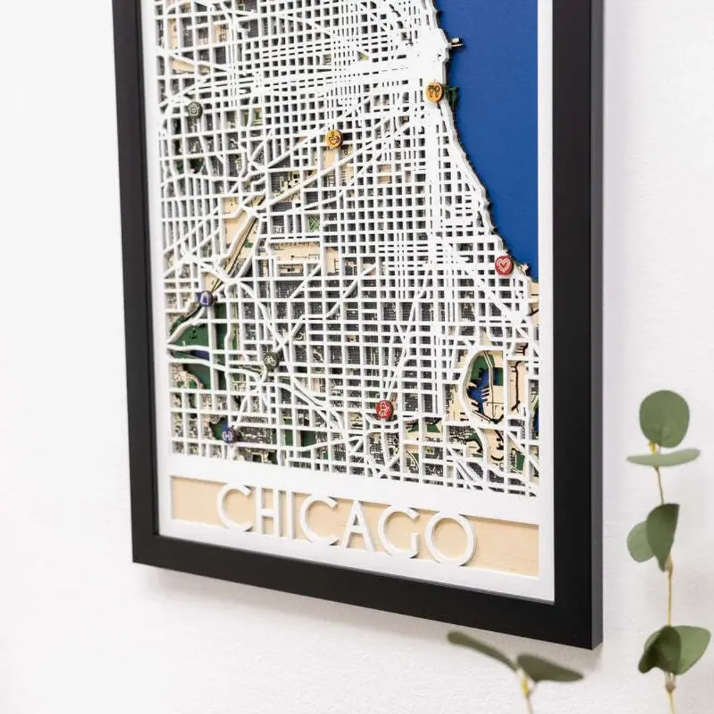 Other wall decoration - 3D City Map 3.0 Chicago M Black Frame - ENJOY THE WOOD