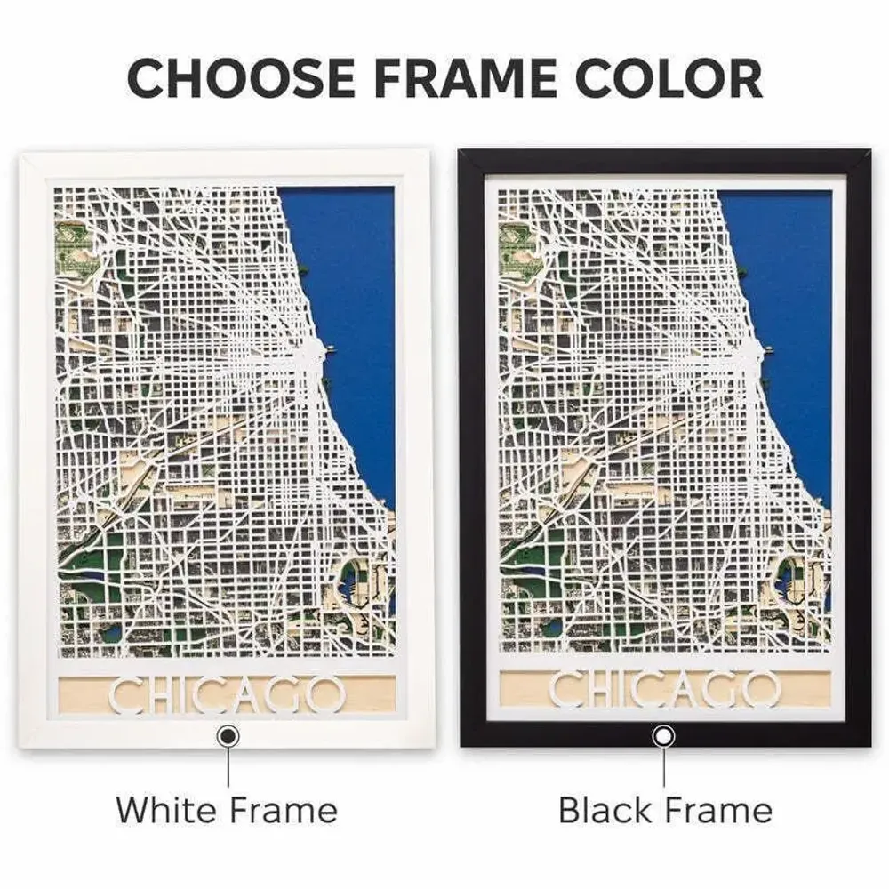 Other wall decoration - 3D City Map 3.0 Chicago M Black Frame - ENJOY THE WOOD
