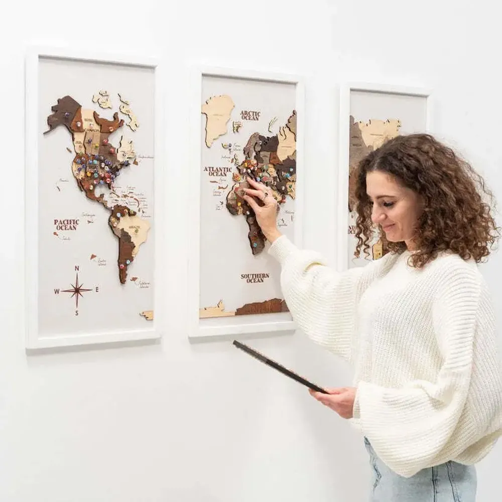 Other wall decoration - 3D Wooden Triptych World Map Multicolor L White - ENJOY THE WOOD