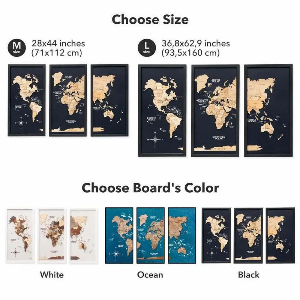 Other wall decoration - 3D Wooden Triptych World Map Multicolor L Black - ENJOY THE WOOD