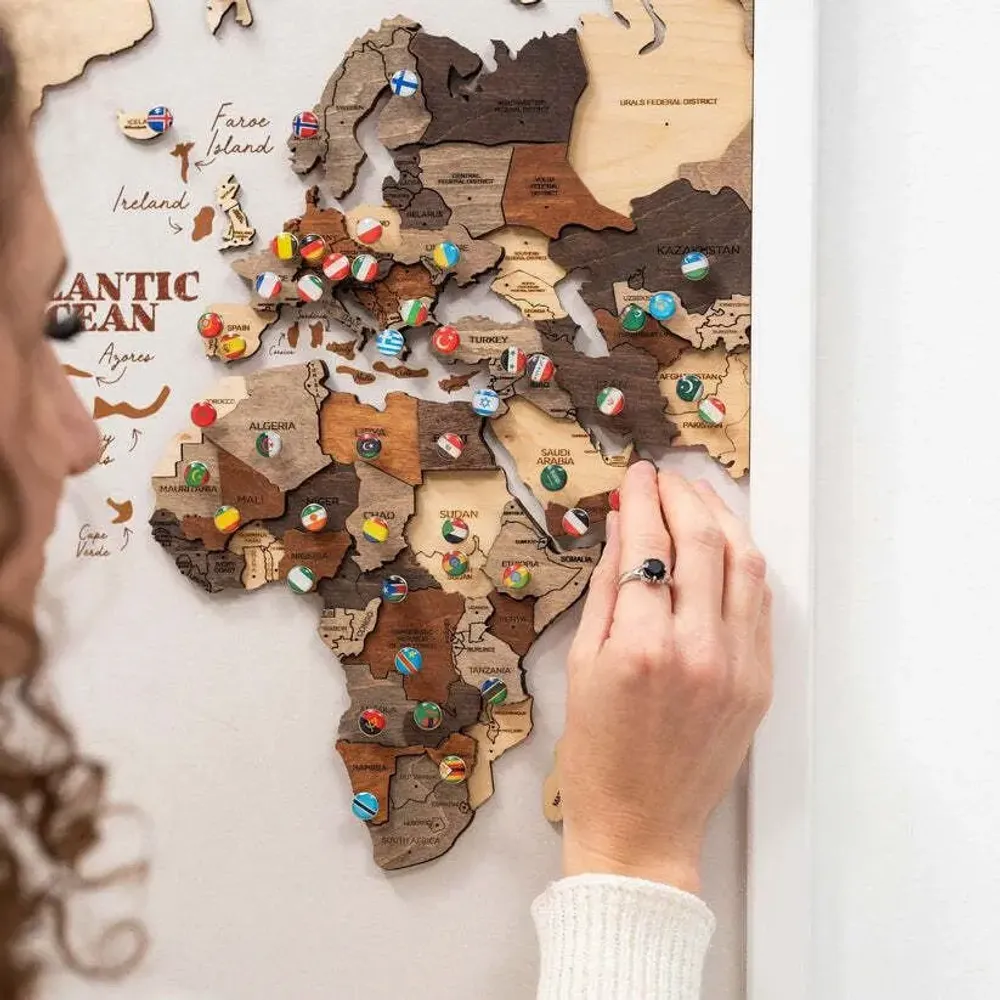 Other wall decoration - 3D Wooden Triptych World Map Multicolor L Black - ENJOY THE WOOD