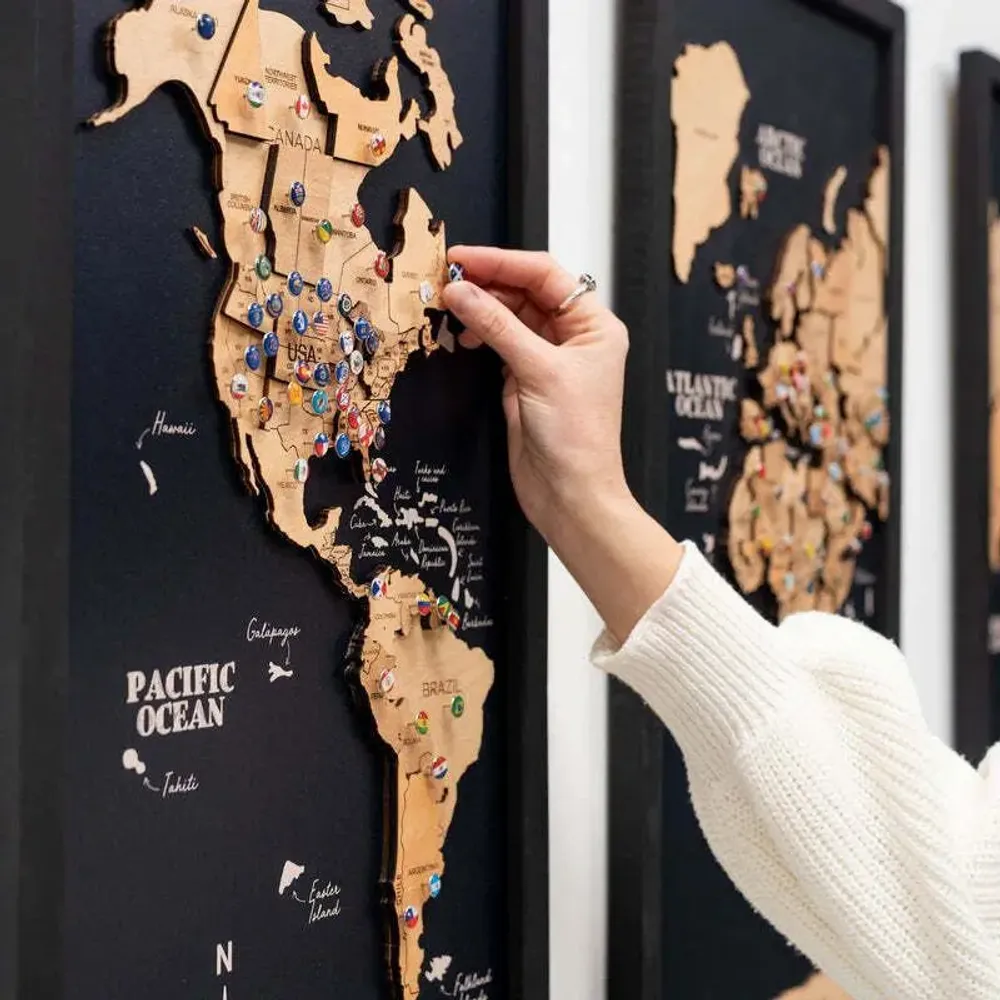 Other wall decoration - 3D Wooden Triptych World Map Gold M White - ENJOY THE WOOD