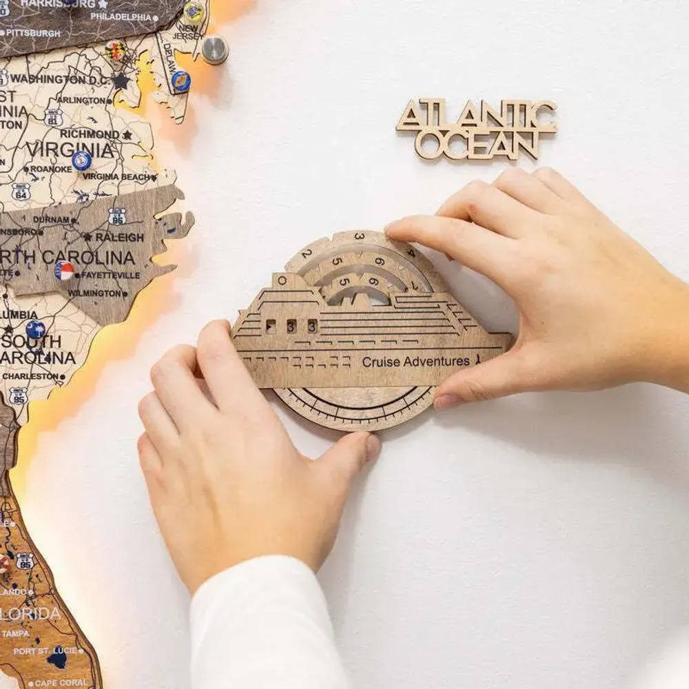 Decorative objects - Travel Tracker Cruise Liner 3D Colored Wooden World Map - Terra - ENJOY THE WOOD