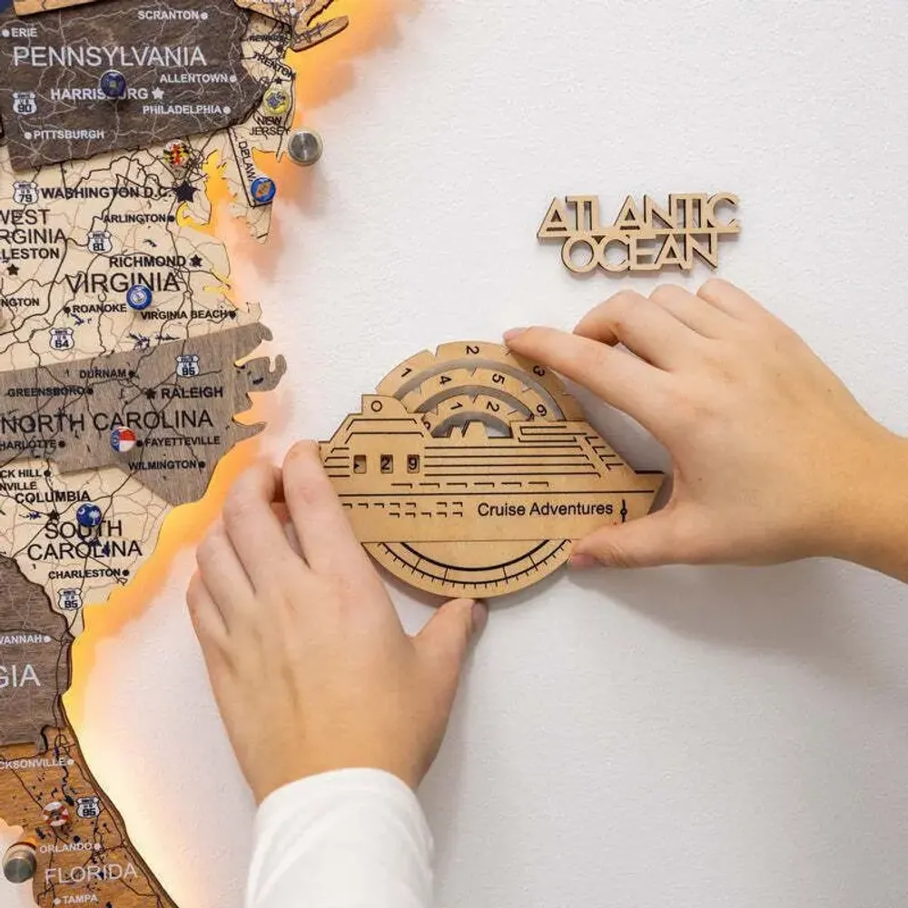 Decorative objects - Travel Tracker Cruise Liner 3D Colored Wooden World Map - Gold - ENJOY THE WOOD