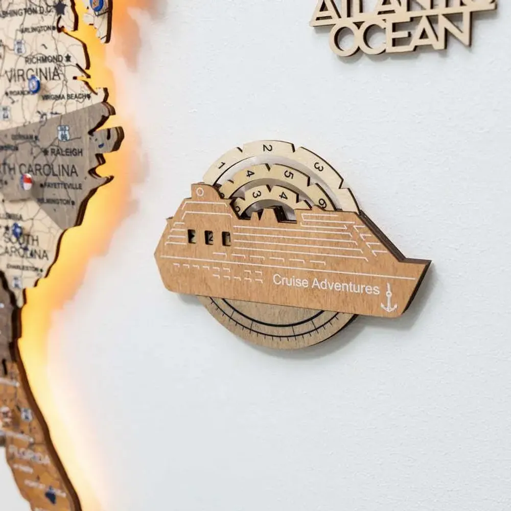 Decorative objects - Travel Tracker Cruise Liner 3D Colored Wooden World Map - Smokey - ENJOY THE WOOD