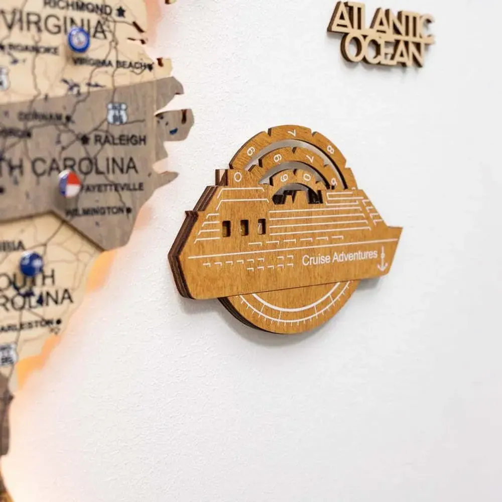 Objets de décoration - Carte du Monde en Bois Colorée 3D Travel Tracker Cruise Liner - Chêne - ENJOY THE WOOD