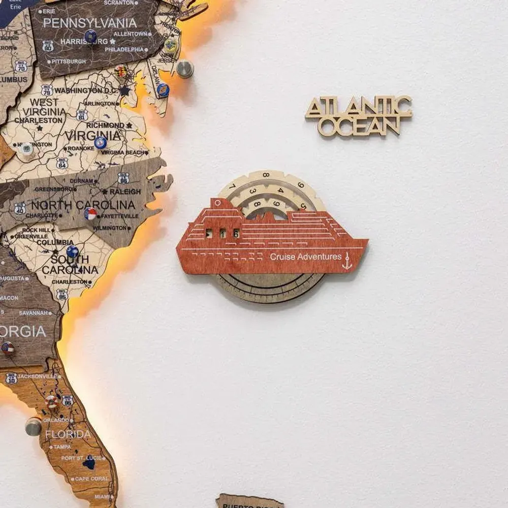 Decorative objects - Travel Tracker Cruise Liner 3D Colored Wooden World Map - Fusion - ENJOY THE WOOD