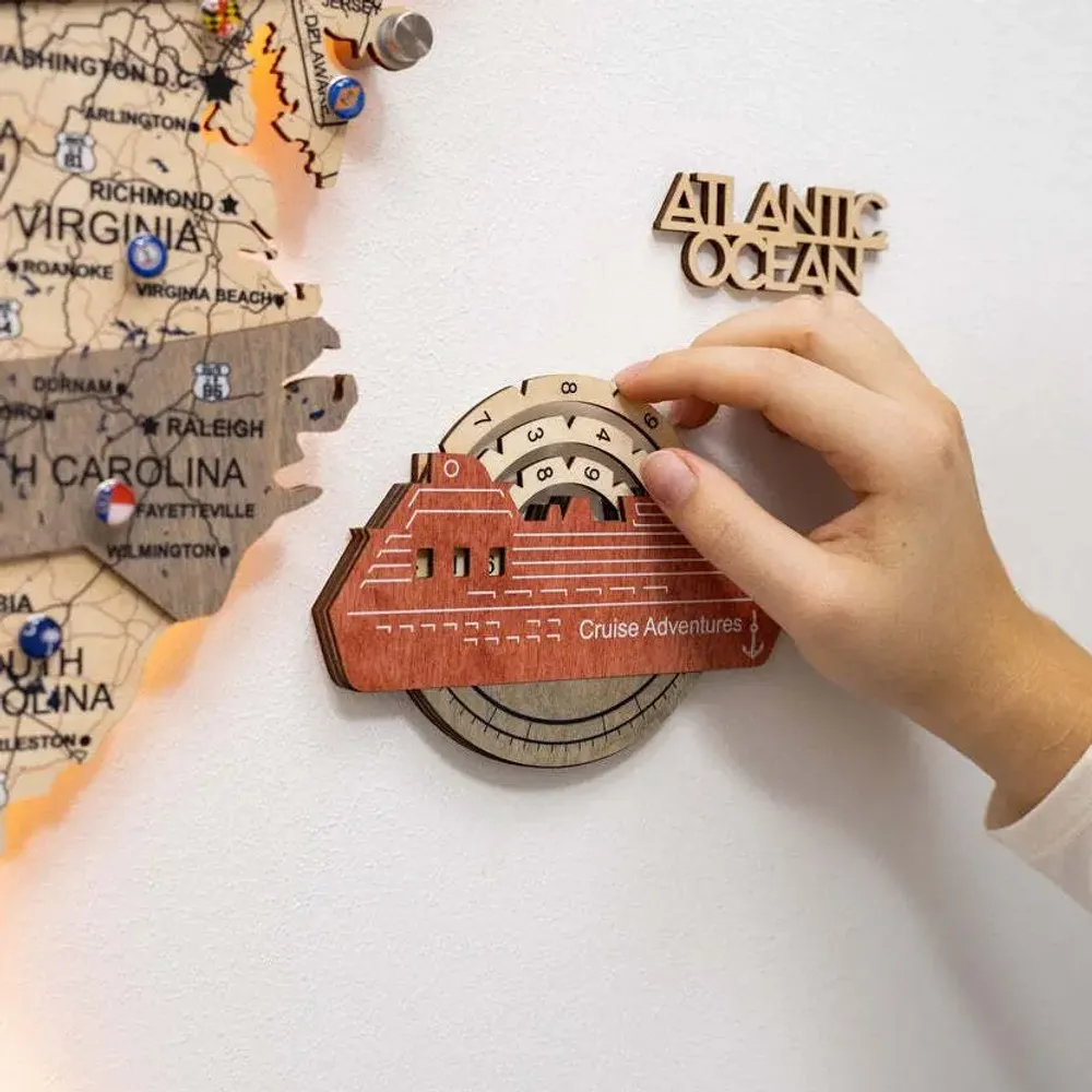 Decorative objects - Travel Tracker Cruise Liner 3D Colored Wooden World Map - Fusion - ENJOY THE WOOD