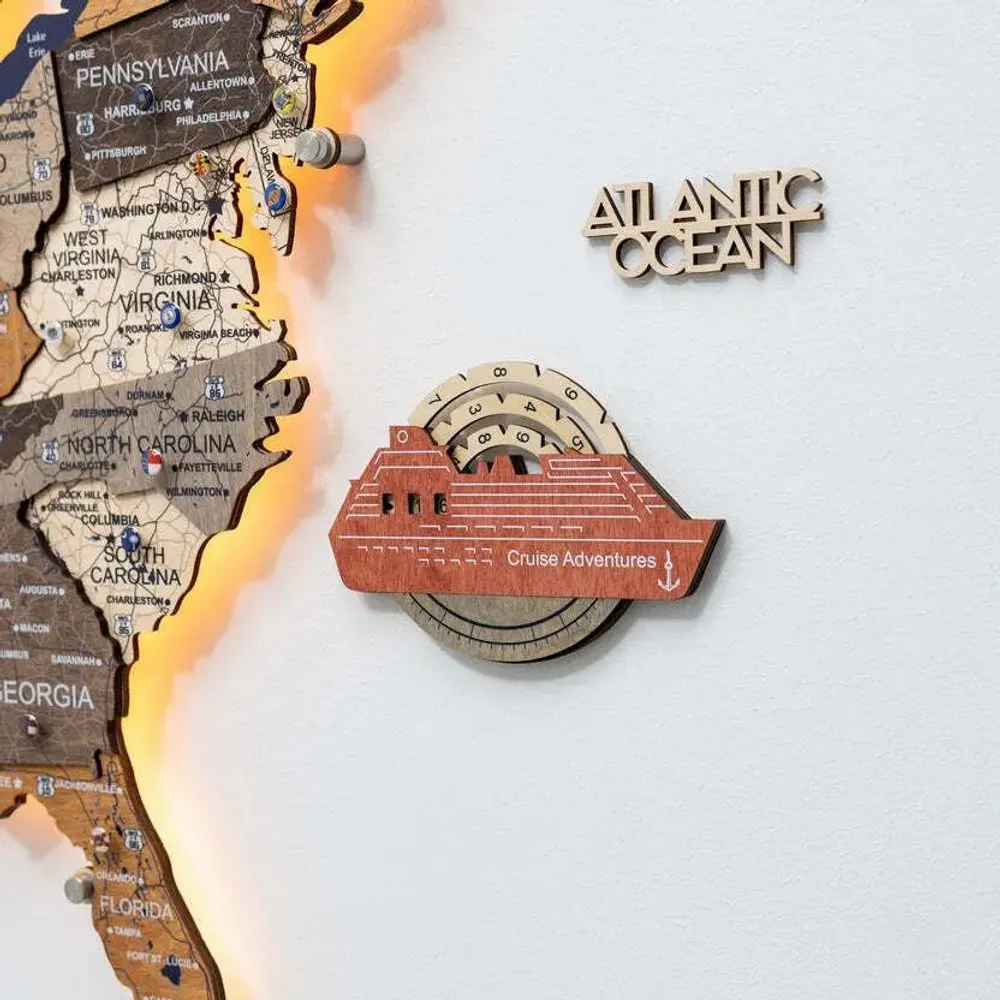 Decorative objects - Travel Tracker Cruise Liner 3D Colored Wooden World Map - Fusion - ENJOY THE WOOD