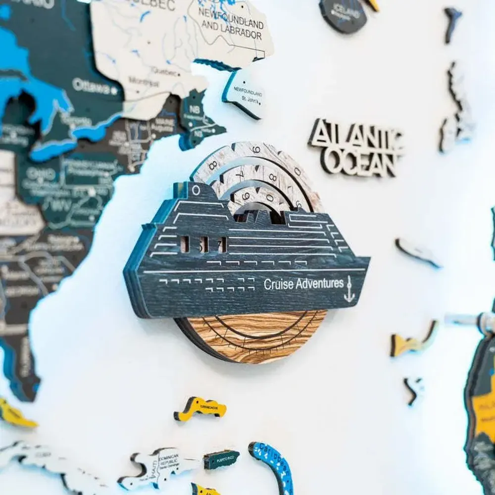Decorative objects - Travel Tracker Cruise Liner 3D Colored Wooden World Map - Mystery - ENJOY THE WOOD