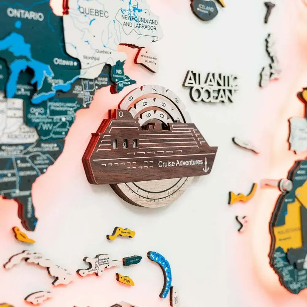 Objets de décoration - Carte du Monde en Bois Colorée 3D Travel Tracker Cruise Liner - Cappuccino - ENJOY THE WOOD