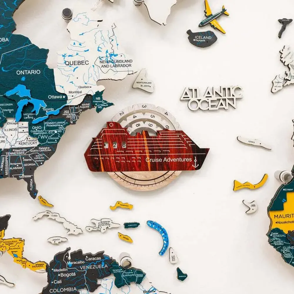 Objets de décoration - Carte du Monde en Bois Colorée 3D Travel Tracker Cruise Liner - Urban - ENJOY THE WOOD
