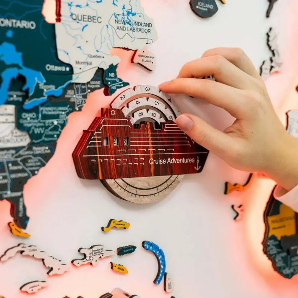 Objets de décoration - Carte du Monde en Bois Colorée 3D Travel Tracker Cruise Liner - Urban - ENJOY THE WOOD