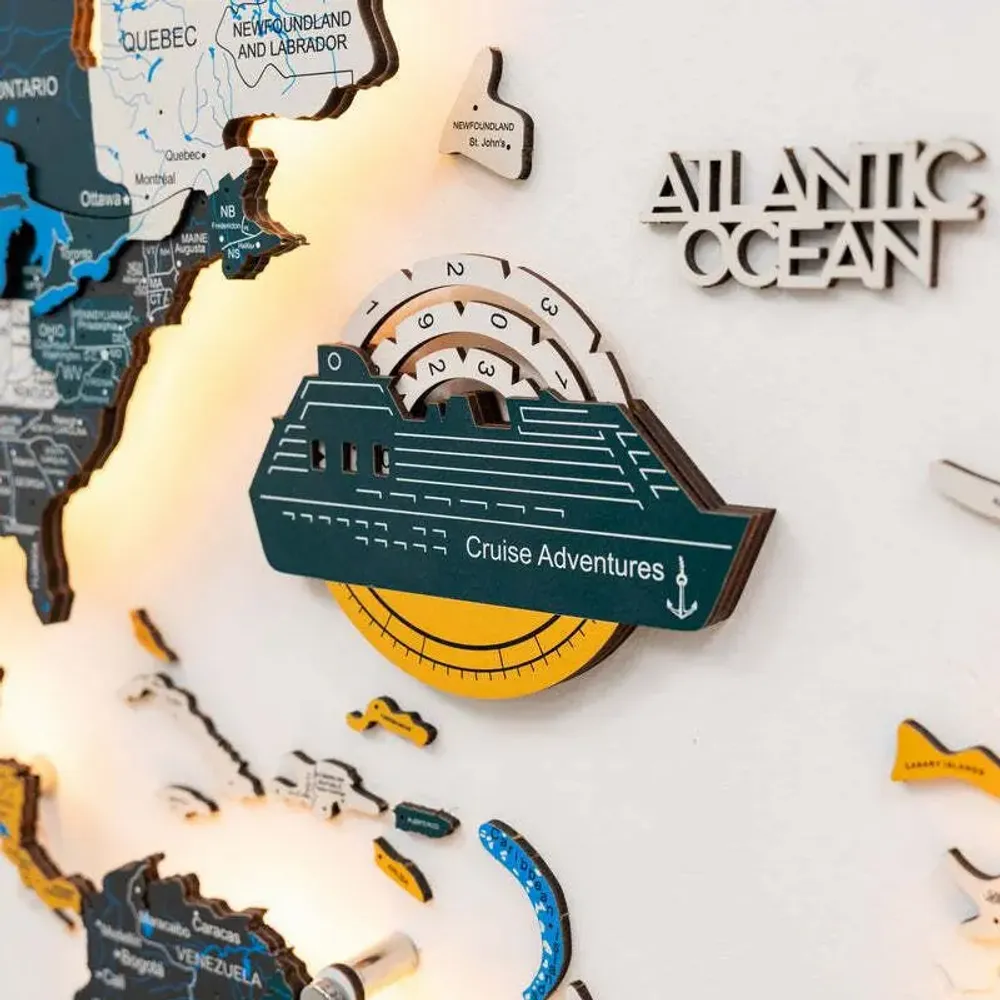 Decorative objects - Travel Tracker Cruise Liner 3D Colored Wooden World Map - Country - ENJOY THE WOOD