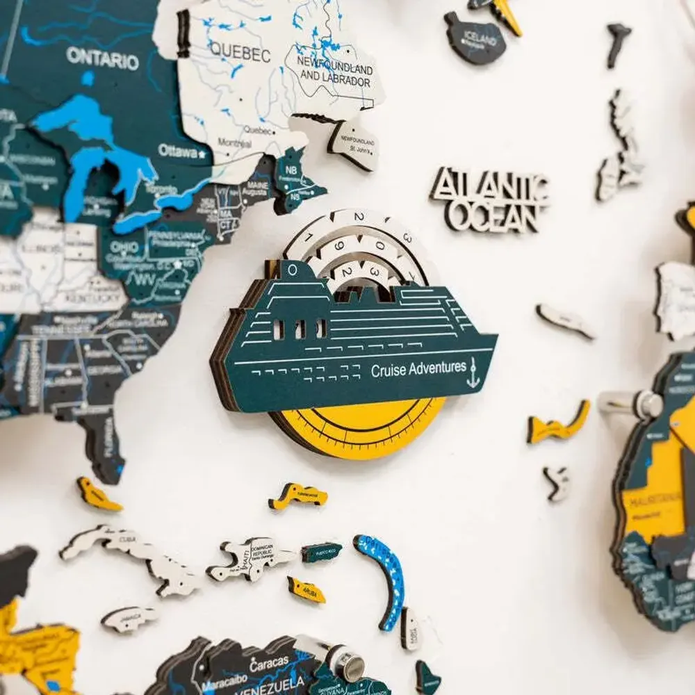 Decorative objects - Travel Tracker Cruise Liner 3D Colored Wooden World Map - Country - ENJOY THE WOOD