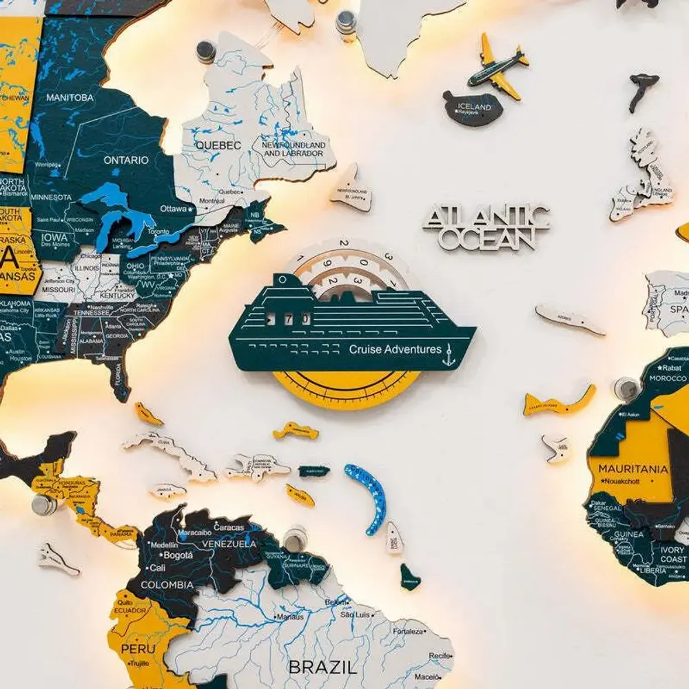 Decorative objects - Travel Tracker Cruise Liner 3D Colored Wooden World Map - Country - ENJOY THE WOOD